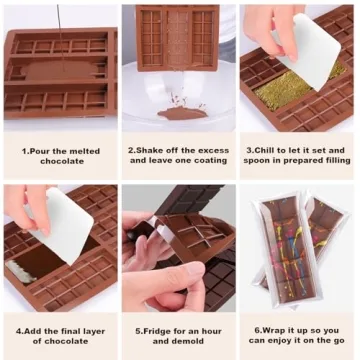 BABORUI 6 Cavities Chocolate Bar Mold with 100 Bags