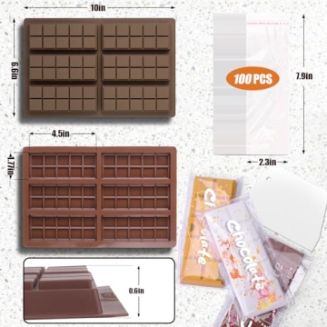 BABORUI 6 Cavities Chocolate Bar Mold with 100 Bags