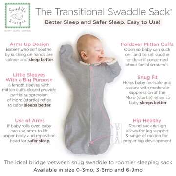 SwaddleDesigns Transitional Swaddle Sack with Arms Up Half-Length Sleeves and Mitten Cuffs, Medium, ...