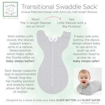 SwaddleDesigns Transitional Swaddle Sack with Arms Up Half-Length Sleeves and Mitten Cuffs, Medium, 3-6 Months, 14-21 lb, Heathered Gray (Arms Up Swaddle, Transition Swaddle Sleep Sack)