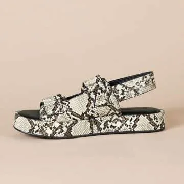 Amazon Essentials Women's Adjustable Triple Strap Flat Platform Sandal, Multi Faux Snake Skin, 9