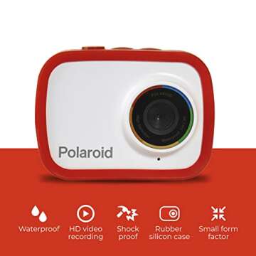 Polaroid Sport Action Camera 720p 12.1mp, Waterproof Camcorder Video Camera with Built in Rechargeab...