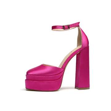 vivianly Women Platform Chunky High Heels Sandals Closed Square Toe Ankle Strap Pumps Dress Party Wedding Shoes US 9 Rosered