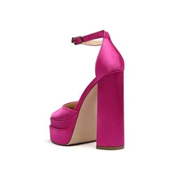 vivianly Women Platform Chunky High Heels Sandals Closed Square Toe Ankle Strap Pumps Dress Party Wedding Shoes US 9 Rosered