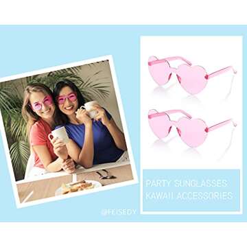 FEISEDY Trendy Rimless Heart Sunglasses Pack For Parties