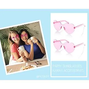FEISEDY Trendy Rimless Heart Sunglasses Pack For Parties