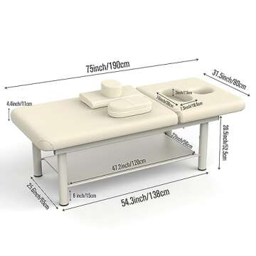 Stationary Professional Massage Table with Backrest for Treatment Table Physical Therapy Table Spa Facial Bed, Metal Frame Super Soft Leather Heavy Duty Massage Wide Bed - 31.5'' W×75'' L, Beige Gray