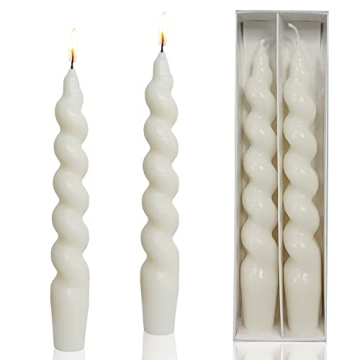 White Taper Candles Stick Spiral Twisted Candles H 7.5inch Wax Unscented White Dinner Candle Smokele...