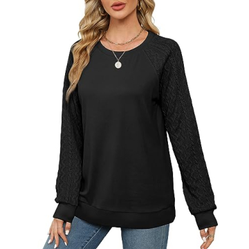 Loose Fit Black Long Sleeve Sweatshirt for Women