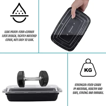 Durable Meal Prep Containers, 26 oz - 50 Pack for Healthy Meal Prep