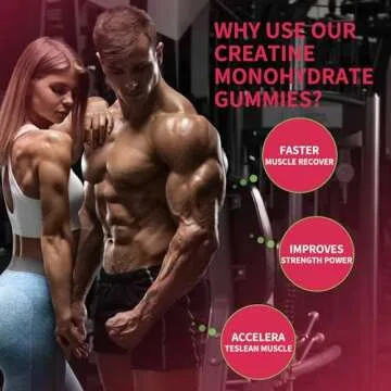 Novomins Creatine Monohydrate Gummies 5000mg for Men & Women, Chewables Creatine Monohydrate for Muscle Strength, Muscle Builder, Energy Boost, Pre-Workout Supplement(90 Count)-Strawberry Flavor