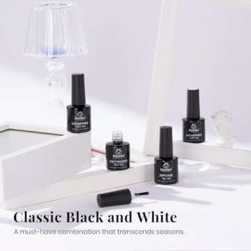 Beetles Gel Nail Polish Set- 4Pcs 7.5ml Black White Gel Nail Polish with No Wipe Top Coat and Base C...