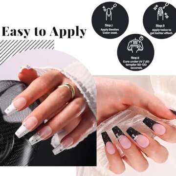 Beetles Gel Nail Polish Set- 4Pcs 7.5ml Black White Gel Nail Polish with No Wipe Top Coat and Base Coat Set Soak Off UV LED Lamp Manicure Salon DIY at Home Gifts for Her Women