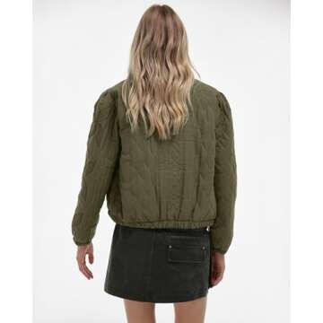 Gacaky Women's Lightweight Floral Embroidered Cropped Quilted Jacket Winter Warm Button Down Puffer Jacket Coat with Pockets