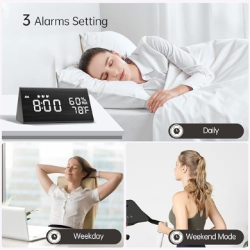 Wooden Digital Alarm Clock with LED Display and 3 Alarms