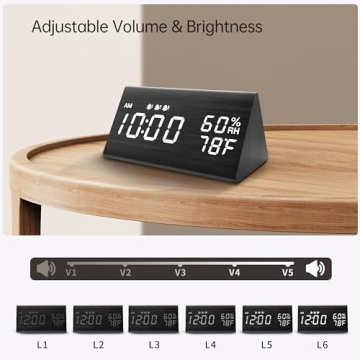 Wooden Digital Alarm Clock with LED Display and 3 Alarms