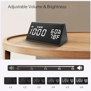 Wooden Digital Alarm Clock with LED Display and 3 Alarms