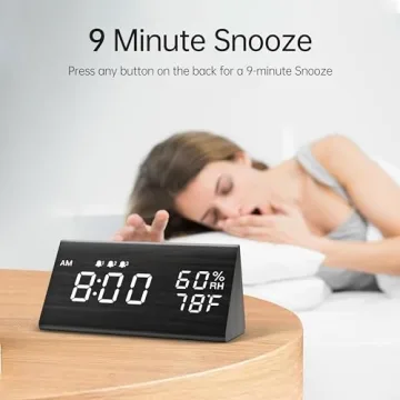 Wooden Digital Alarm Clock with LED Display and 3 Alarms