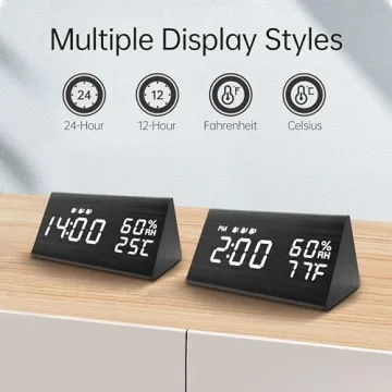 Wooden Digital Alarm Clock with LED Display and 3 Alarms