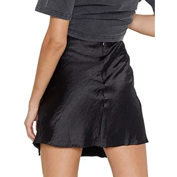 LYANER Satin Lace Trim High Waist Mini Skirt for Women