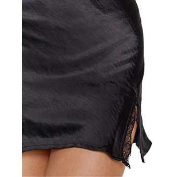 LYANER Satin Lace Trim High Waist Mini Skirt for Women