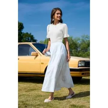 Arach&Cloz Womens Short Sleeve Sweater Tops 2025 Spring Summer Crew Neck Ribbed Knit Ruffle Sleeve Dressy Casual Shirts Blouses Bell Valentines Day Off White L