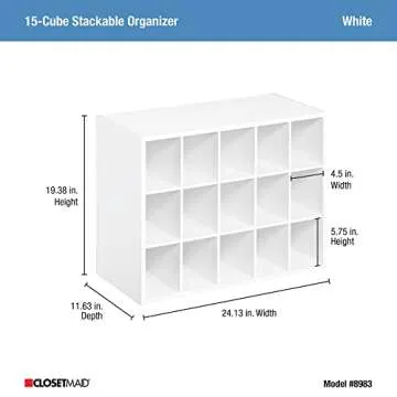 ClosetMaid 15 Cube Stackable Storage Organizer for Shoes Bags, Crafts, Hobbies with Wood Shelves, for Closet, Entryway or Mudroom, White