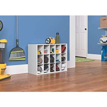 ClosetMaid 15 Cube Stackable Storage Organizer for Shoes Bags, Crafts, Hobbies with Wood Shelves, for Closet, Entryway or Mudroom, White