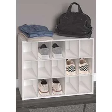 ClosetMaid 15 Cube Stackable Storage Organizer for Shoes Bags, Crafts, Hobbies with Wood Shelves, for Closet, Entryway or Mudroom, White