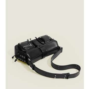 Women Shoulder Bags Retro Y2k Hobo Handbags with Front Pockets Trendy Vintage Leather Small Purse for Woman