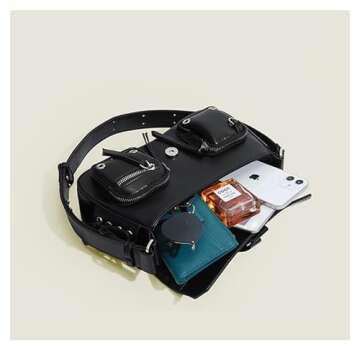 Women Shoulder Bags Retro Y2k Hobo Handbags with Front Pockets Trendy Vintage Leather Small Purse for Woman