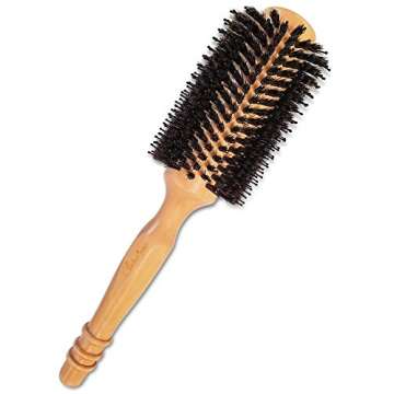 High-Density Soft Boar Bristles Wood Round Brush for Blow-Drying, Straightening, Styling, Volumizing...