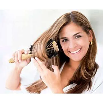 High-Density Soft Boar Bristles Wood Round Brush for Blow-Drying, Straightening, Styling, Volumizing Medium to Long Hair (Shoulder to Back-Length) for Shine & Volume, 1.2" Roller, 2.4" with Bristles