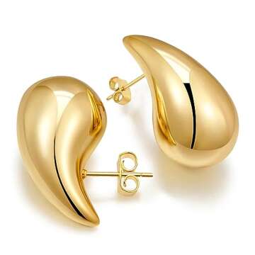 PANSHI Gold Earring Dupes Chunky Gold Hoop Earrings for Women Teen Trendy Hypoallergenic Stud Post D...
