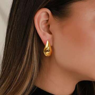 PANSHI Gold Earring Dupes Chunky Gold Hoop Earrings for Women Teen Trendy Hypoallergenic Stud Post Drop Earrings Jewelry (Yellow Gold Chunky)