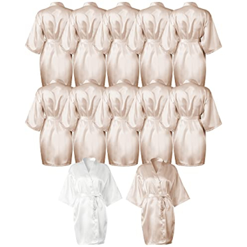 12 Silky Kimono Robes for Bride & Bridesmaids - Lightweight Satin Wedding Attire