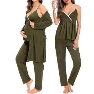 SWOMOG Maternity Nursing Robe Set 3 Piece Breastfeeding Pajamas 3 in 1 Labor Delivery Sleevless Tops&Long Pants Pregnancy Pjs