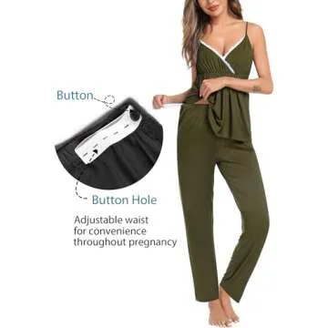 SWOMOG Maternity Nursing Robe Set 3 Piece Breastfeeding Pajamas 3 in 1 Labor Delivery Sleevless Tops&Long Pants Pregnancy Pjs