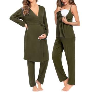 SWOMOG Maternity Nursing Robe Set 3 Piece Breastfeeding Pajamas 3 in 1 Labor Delivery Sleevless Tops&Long Pants Pregnancy Pjs