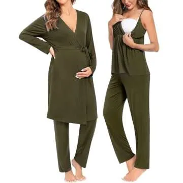 SWOMOG Maternity Nursing Robe Set 3 Piece Breastfeeding Pajamas 3 in 1 Labor Delivery Sleevless Tops&Long Pants Pregnancy Pjs