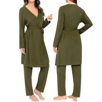 SWOMOG Maternity Nursing Robe Set 3 Piece Breastfeeding Pajamas 3 in 1 Labor Delivery Sleevless Tops&Long Pants Pregnancy Pjs