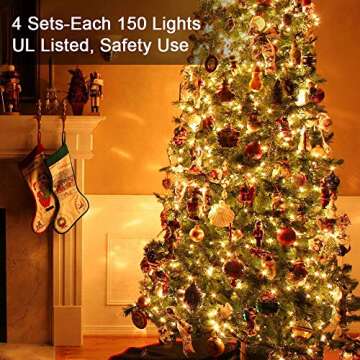 Brizled Christmas Lights, 600 Count 139.2ft Incandescent Mini Christmas Lights, Connectable 120V UL Certified Christmas Tree Lights for Xmas Wedding Bedroom Porch Decor, White Wire, Warm White