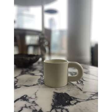 Chubby Fat Round Handle Ceramic Coffee Tea Mug Drinking Cup Trendy Aesthetic Nordic Style Pinterest Mug (Speckled Cream)