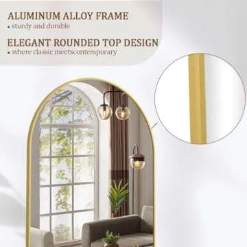 Koonmi Arched Full Length Mirror, 71"x26" Full Body Floor Mirror Standing Hanging or Leaning Wall, Full Body Mirror with Stand, Aluminum Alloy Thin Frame for Bedroom Living Room, Gold