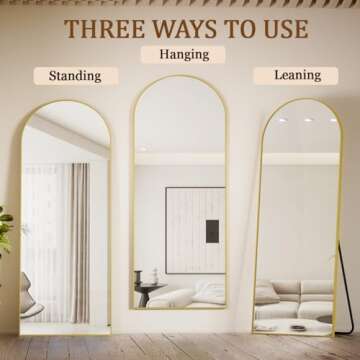 Koonmi Arched Full Length Mirror, 71"x26" Full Body Floor Mirror Standing Hanging or Leaning Wall, Full Body Mirror with Stand, Aluminum Alloy Thin Frame for Bedroom Living Room, Gold