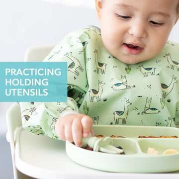 Bumkins Silicone Baby Utensils Set - Self-Feeding Support for 6+ Months