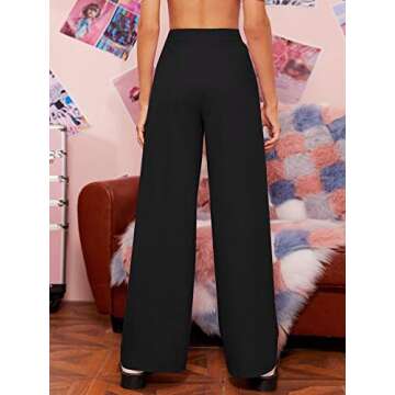 Floerns Women's Casual Wide Leg High Waisted Palazzo Pleated Pants Trousers Black XL
