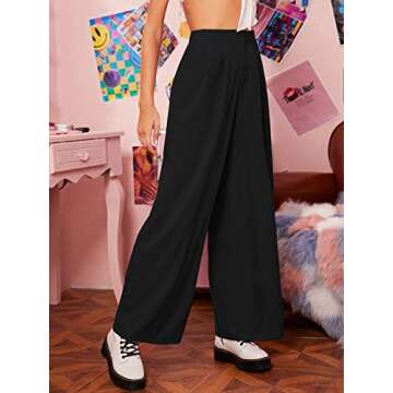 Floerns Women's Casual Wide Leg High Waisted Palazzo Pleated Pants Trousers Black XL