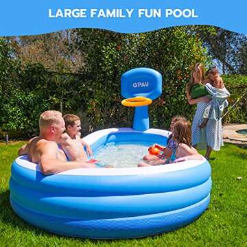QPAU Inflatable Swimming Pool, Blow Up Pool,Inflatable Pool with Basketball Hoop Family Pool for Kids, Adults, Outdoor, Backyard, Pool Party