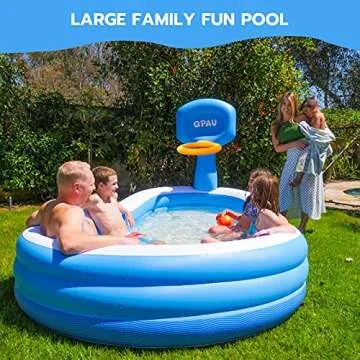 QPAU Inflatable Swimming Pool, Blow Up Pool,Inflatable Pool with Basketball Hoop Family Pool for Kids, Adults, Outdoor, Backyard, Pool Party